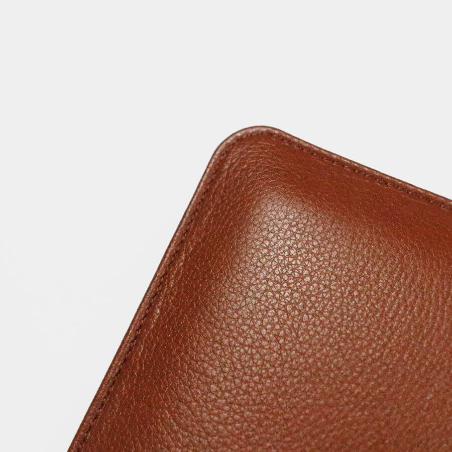 Fine grain leather iPad or tablet case to store device, slip case with pull through tab